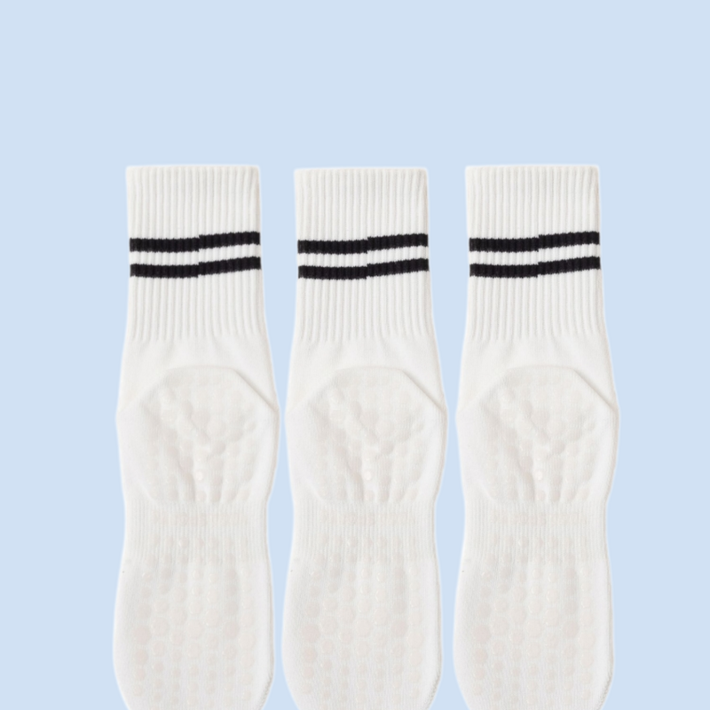 Носки для йоги средней длины, хлопковые нескользящие силиконовые спортивные носки для фитнеса, Пилатеса, белого, черного цвета для женщин и девочек, 3 пары