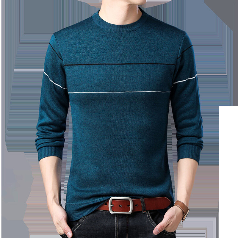 Baju Sweater pria lengan panjang, Atasan Bawahan Jacquard leher bulat lengan panjang baru Musim Semi dan Gugur
