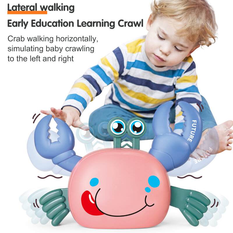 Juguete de cangrejo de detección eléctrica para niños, juguete para gatear y correr, aprendizaje temprano para bebés