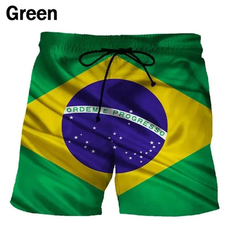 Brazil Flag 3D Print Beach Shorts For Men Brazilian National Emblem Graphic Short Pants Fashion Board Shorts Boy Trunks Swimsuit