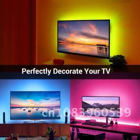 Гибкая светодиодная лента, лента RGB для подсветки телевизора, настольного экрана, Диодная лента с подсветкой, лампа с подсветкой, USB, Bluetooth, RGB 5050, 5 В, RGB свет
