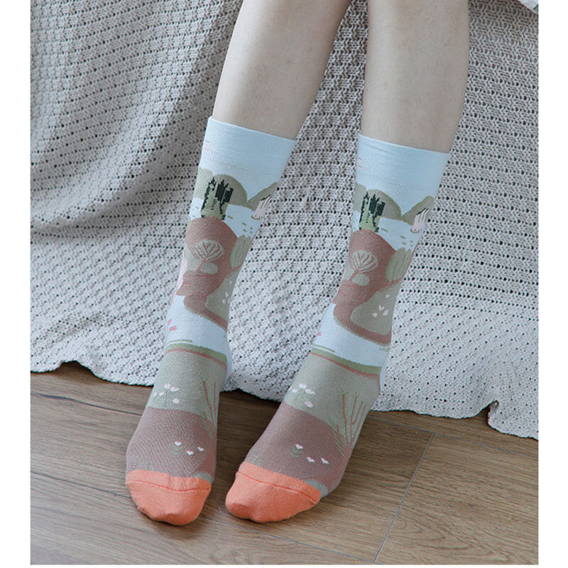 Новые мужские носки для рисования маслом, роскошные хлопковые носки в стиле ретро с абстрактным рисунком
