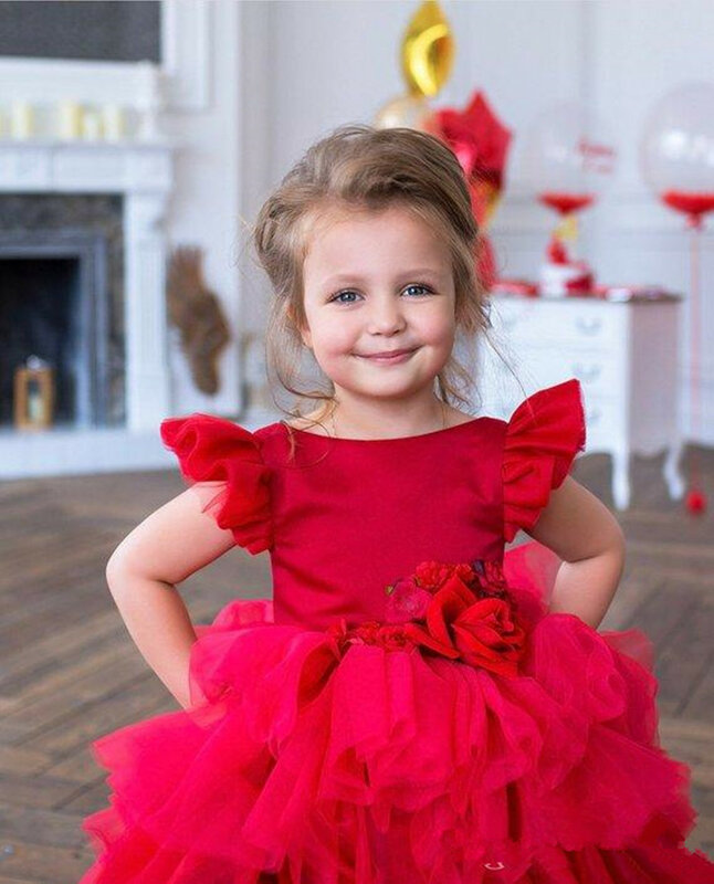 Dziewczęca sukienka w kwiaty elegancka, długa rękaw długość podłogi aplikacja z koronki sukienki księżniczki na wesele urodzinowa suknia balowa dla dzieci