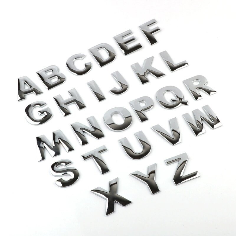 1 pz 3d argento cromato decalcomanie per auto 25mm metallo lettera e numero adesivi alfabeto esterno impermeabile per accessori moto