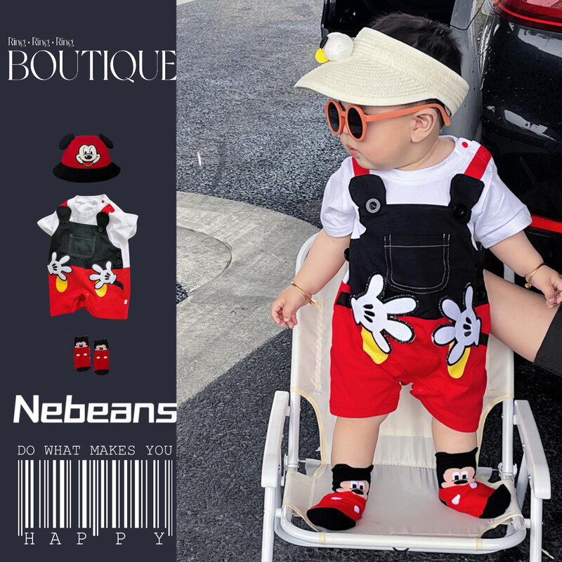 Disney Mickey Mouse One Piece Jumpsuits 3-12 Months Baby Clothes Cartoon Style Loose Crawling Suit with Wrap Ass 0-2 Years