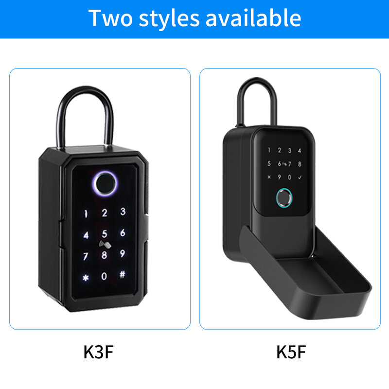 Impermeável Bluetooth Fingerprint Key Cofre, Bloqueio De Armazenamento De Chave, Lock Mounted Box, TTLOCK ou Tuya App Senha