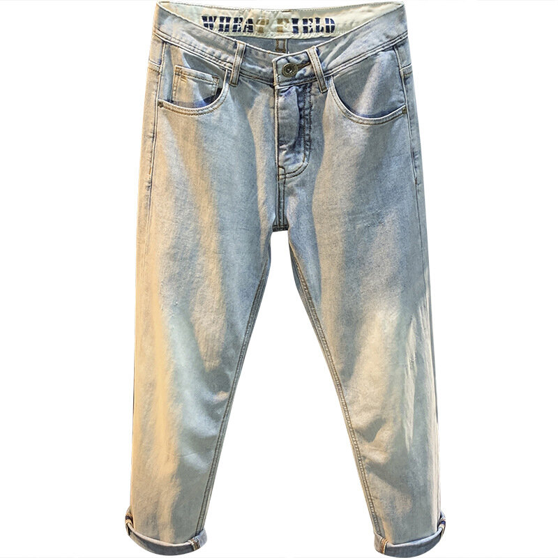 Летние оригинальные цветные джинсы, мужские тонкие и слегка свободные прямые брюки, модные высококлассные эластичные повседневные Леггинсы