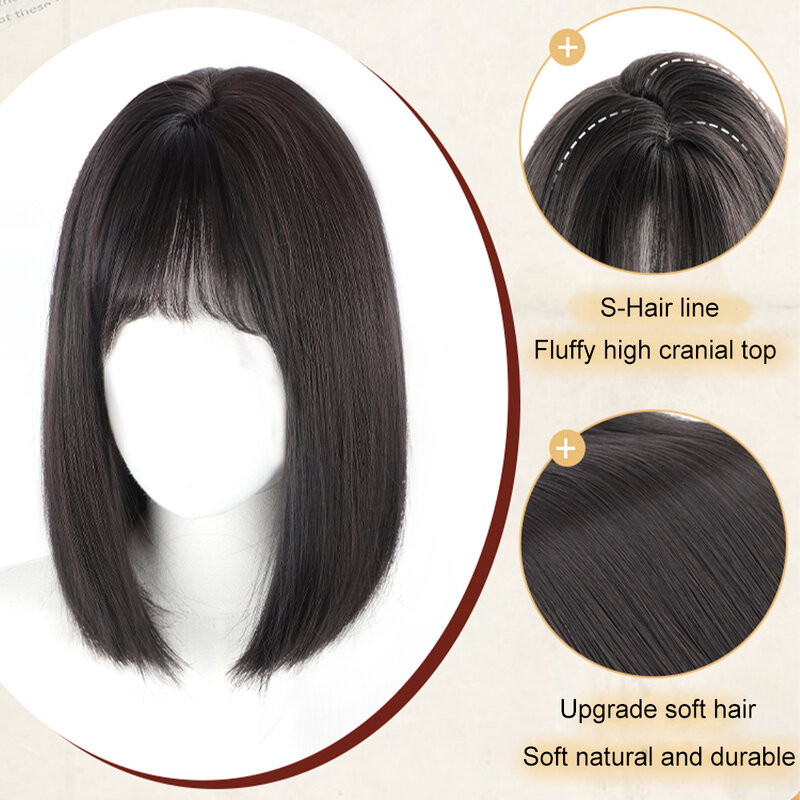 ALXNAN-Peluca de cabello sintético para mujer, corto y liso con flequillo postizo, color negro Natural, fiesta de Cosplay diaria, resistente al calor