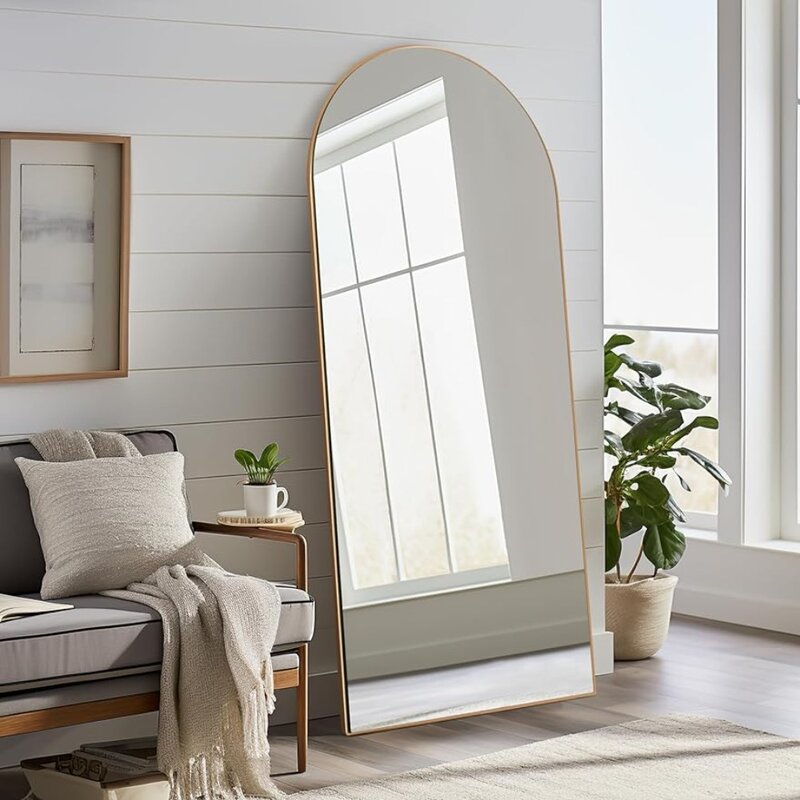 Espejo de Pie Grande para dormitorio y sala de estar, espejo arqueado elegante de longitud completa, 64 "x 21", dorado, envío gratis