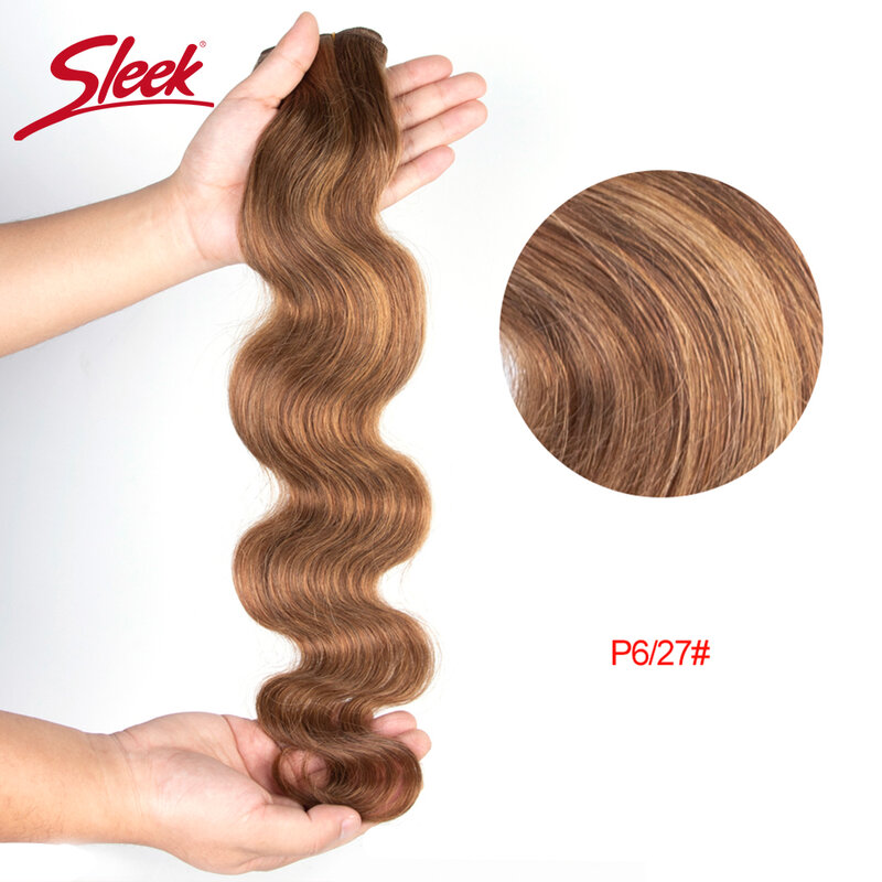 Sleek Braziliaanse Blond P4/27 P6/27 Body Wave Menselijk Haar Weave Bundels Natuurlijke Remy Bruin P6/30 P1B/30 Gekleurd Haar