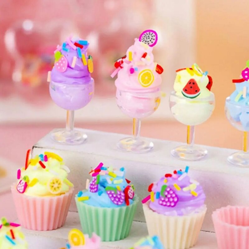 수제 아이스크림 디저트 만들기 시뮬레이션 크림 접착제 케이크 모델, 작은 부품, DIY 놀이 집 장난감, 10 개/세트