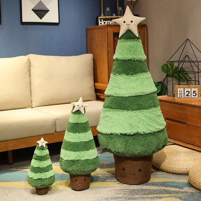 Mainan boneka pohon Natal dua warna, dekorasi Natal bantal hiasan pinus Natal lucu tanaman isi 30/60cm