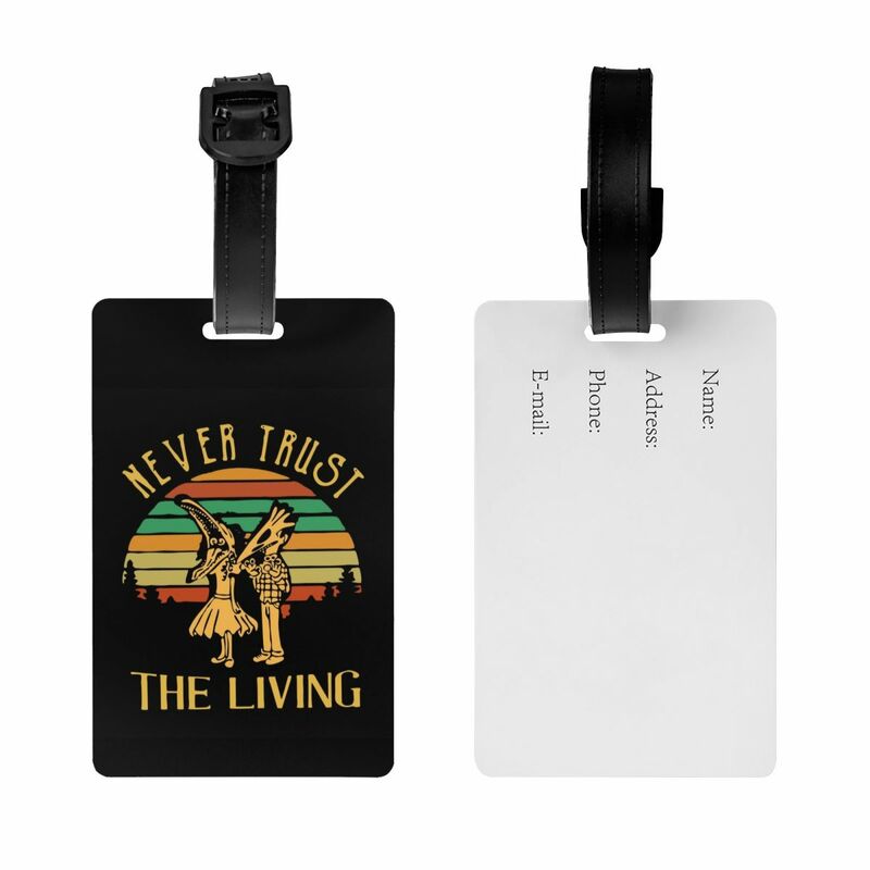 Never Trust The Living etiqueta de equipaje, Protección de Privacidad, Etiquetas de equipaje de película, etiquetas de maleta de viaje, Tim Burton Beetlejuice