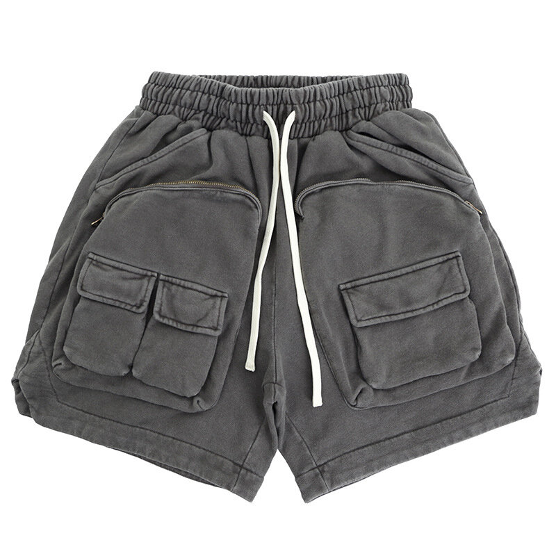 Firmranch 2024 New Korean Fashion Casual Baggy Cargo Shorts For Men Elastic Waist Summer Multi-pocket Heavy Tactics Fifth Pants