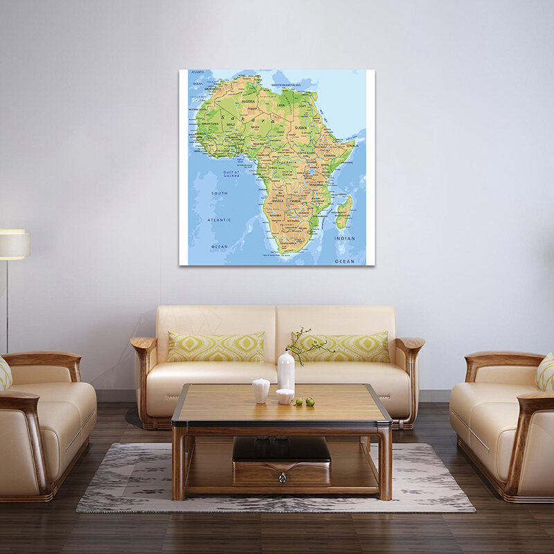 2016 Topografische Kaart Van Afrika 90*90Cm Muur Art Kaart Poster Canvas Schilderij Kantoor Decoratie Schoolbenodigdheden