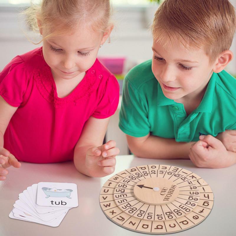 แฟลชการ์ดคำชมแบบหมุนได้รูปตัวแบบหมุนตัว Montessori แฟลชการ์ดของเล่นสระสั้นจับคู่ตัวอักษรของเล่น
