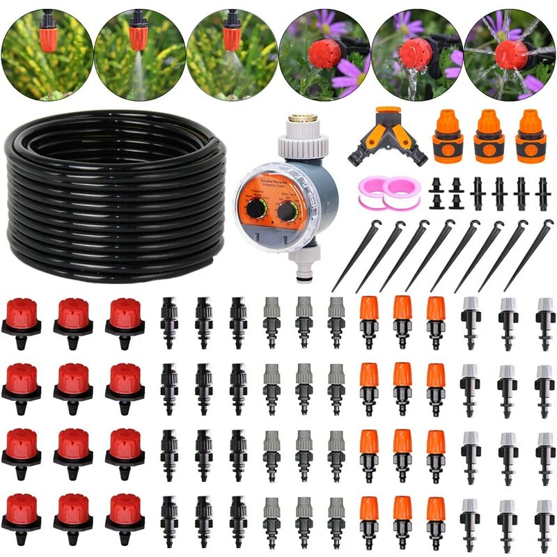 30-50M DIY Garden Drip Irrigation System Automatic Watering 1/4'' Hose Micro Watering Kits Adjustable Drippers Greenhouse