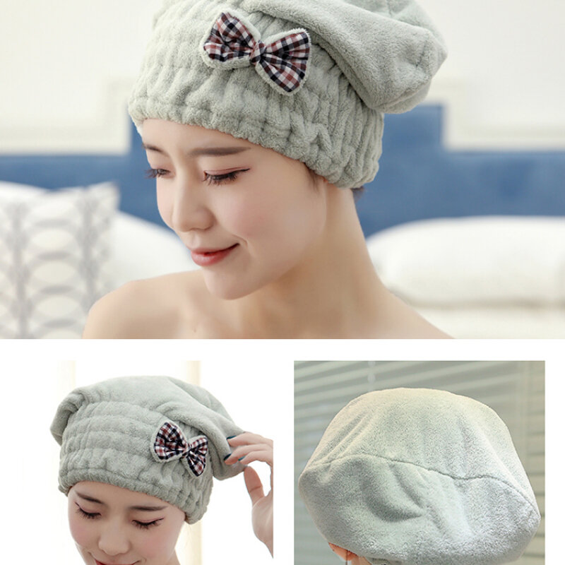 Shower Cap Bow Microfibre Strong Water Absorbent Solid Bathroom Towel Quick Dry Make Up Soft Comfortable Thicken Hair Bonnet
