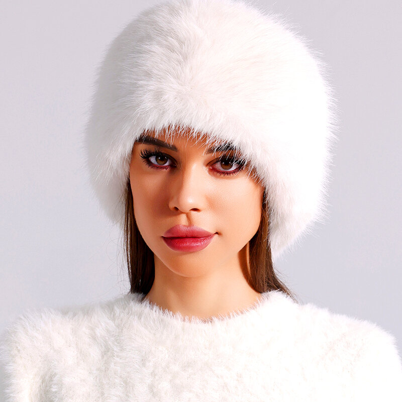 여성용 인조 여우 모피 모자, 두꺼운 모피 따뜻한 비니 모자, 방한 스노우 스키 모자, 겨울 머리띠 모자, 2023 신제품