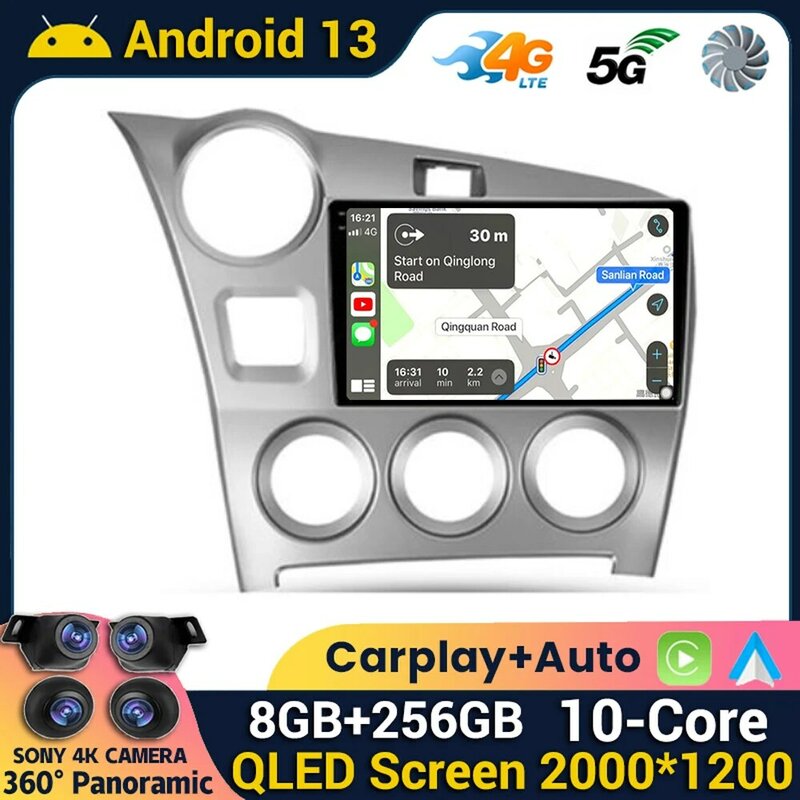 Автомобильный радиоприемник Carplay на Android 13 для Toyota Matrix 2 E140 2008 2009 2010 2011 2012 2013 2014 мультимедийный плеер навигация GPS