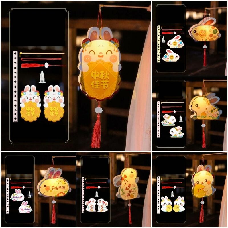 Lanternas do festival do coelho do jade, fontes DIY do partido, lâmpada clara da forma do coelho, presentes chineses de madeira para crianças, meados do outono