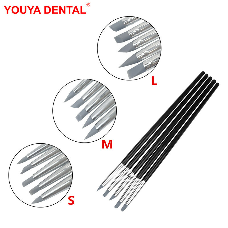 Dental Resina Escova Canetas, Clareamento Dental, Dental Shaping, Silicone Ferramenta Dente, Composto Adesivo, Cimento Porcelana, L, M, S, 5 Pcs