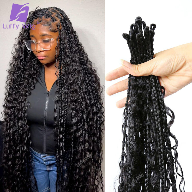 Crochet Boho Box Braids Hair Pre-looped Synthetic Braid With Human Hair Curls Pre Braided Braiding Hair For Black Women Luffywig