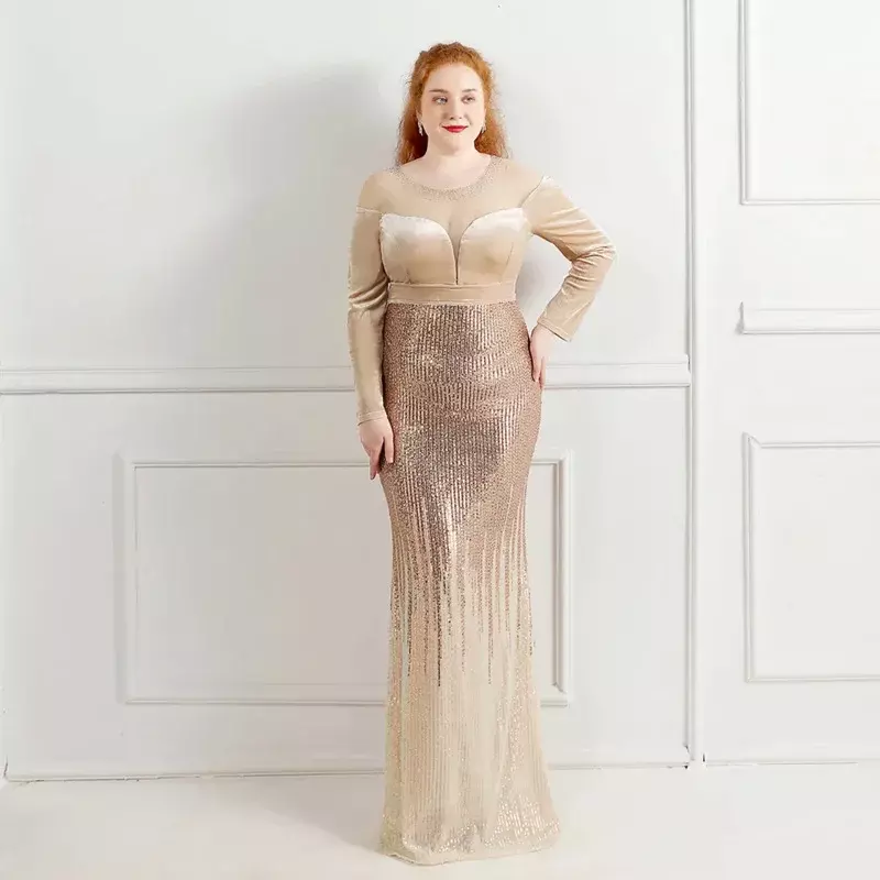 Sladuo Damen Samt mit Pailletten tiefen V-Ausschnitt Langarm plus Größe Kleid Cocktail Meerjungfrau Brautkleider