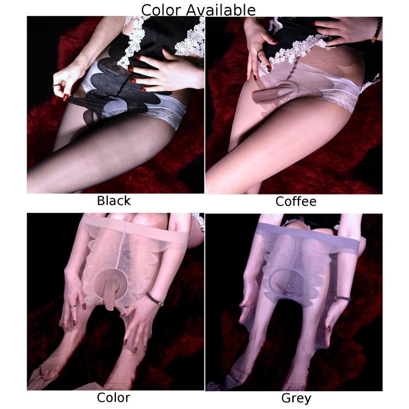 Men Sissy Sexy See Through Pantyhose Soft Breathable Transparent Stockings Open Sheath Tights Underwear Socks Gay Lingerie