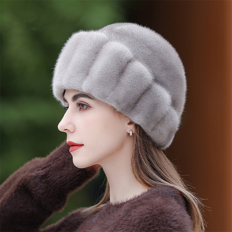 New Mink Fur Winter Bucket Hat For Women Fashion Soft Warm Bucket Hats Fishing Cap Lady Outdoor Vacation Hat Cap Women Berets