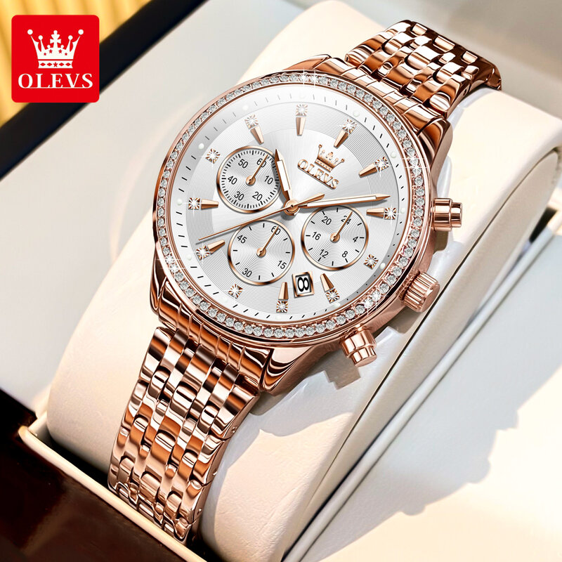 Luxus Edelstahl Damen Armbanduhren Geschenkset Chronograph Datum Wasser beständigkeit 30m leuchtende Frauen Quarz Armbanduhr