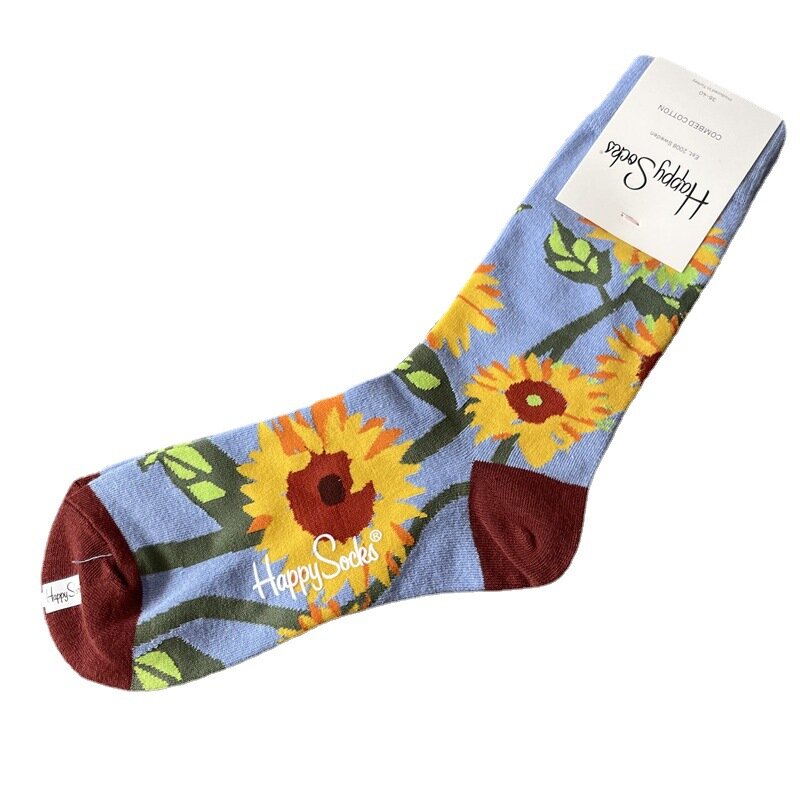 Счастливые носки, женские полукруглые носки с цветочным принтом, носки с принтом 36/40