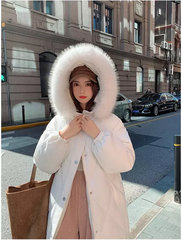2024 Winter Casual Single Breasted Fur Hooded Parkas Jacket Women Y2k Fashion Oversized Outerwear Warm Thick Zipper Solid Coat