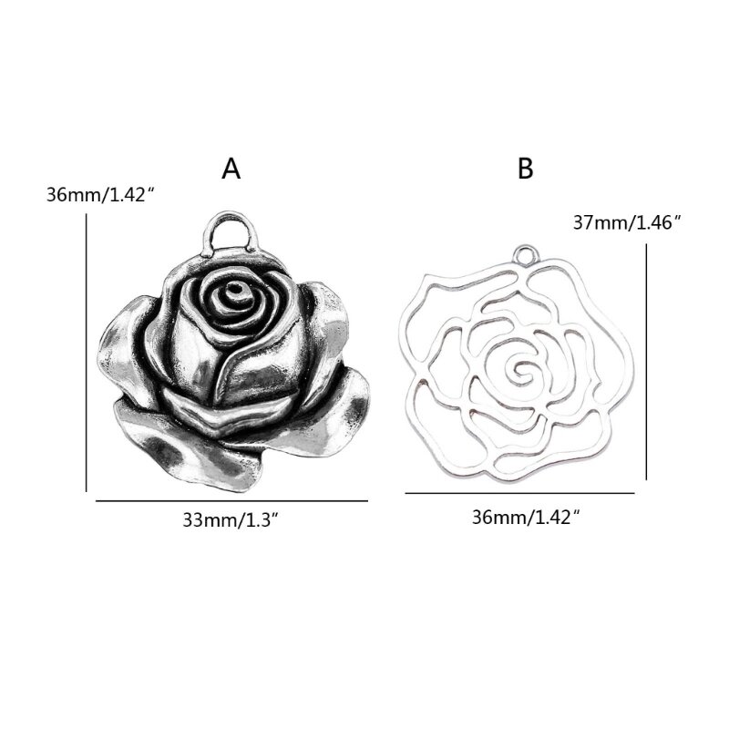 Silver Rose สร้อยคอ Retro สไตล์ 3D ดอกไม้ Charm สำหรับ DIY ต่างหูสร้อยคอดอกไม้ลูกปัดห่วงเครื่องประดับทำหัตถกรรม
