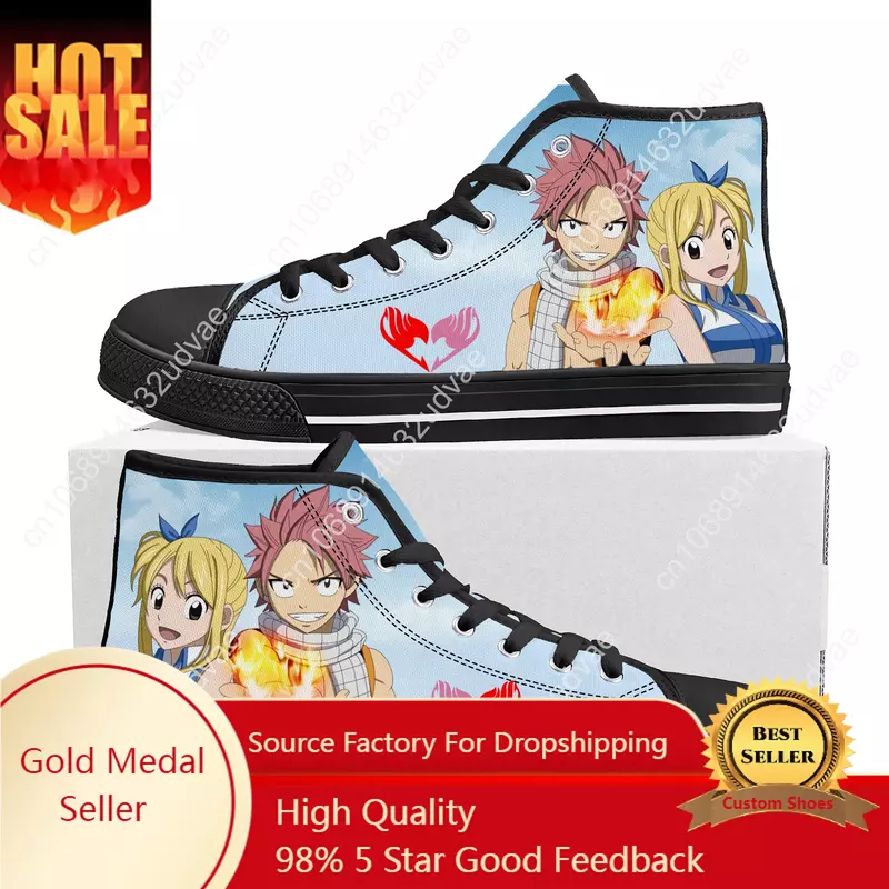Anime F-Fairy T-Tail Natsu Dragneel Tênis de alta qualidade, homens e mulheres, lona adolescente, sapato casual para casal, sapato personalizado