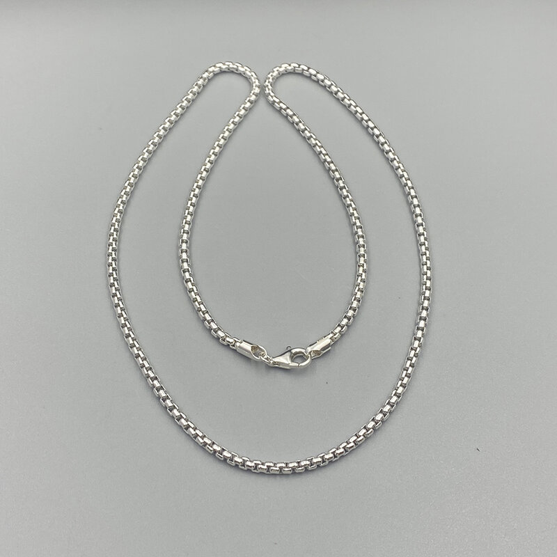 Solidny 925 srebrny okrągły naszyjnik z okrągłym pudełkiem o szerokości 3mm długość 55cm męski naszyjnik najlepszy prezent gorąca wyprzedaż