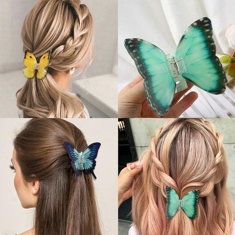 Francês borboleta temperamento estético clipe de cabelo para as mulheres, parte traseira da cabeça penteado, tubarão clipe, high-end acessório do cabelo