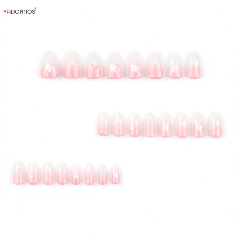 Y2k Mädchen gefälschte Nägel Farbverlauf rosa Mandel presse auf Nägeln fünfzackiger Stern entworfen tragbare falsche Nägel Tipps DIY Maniküre