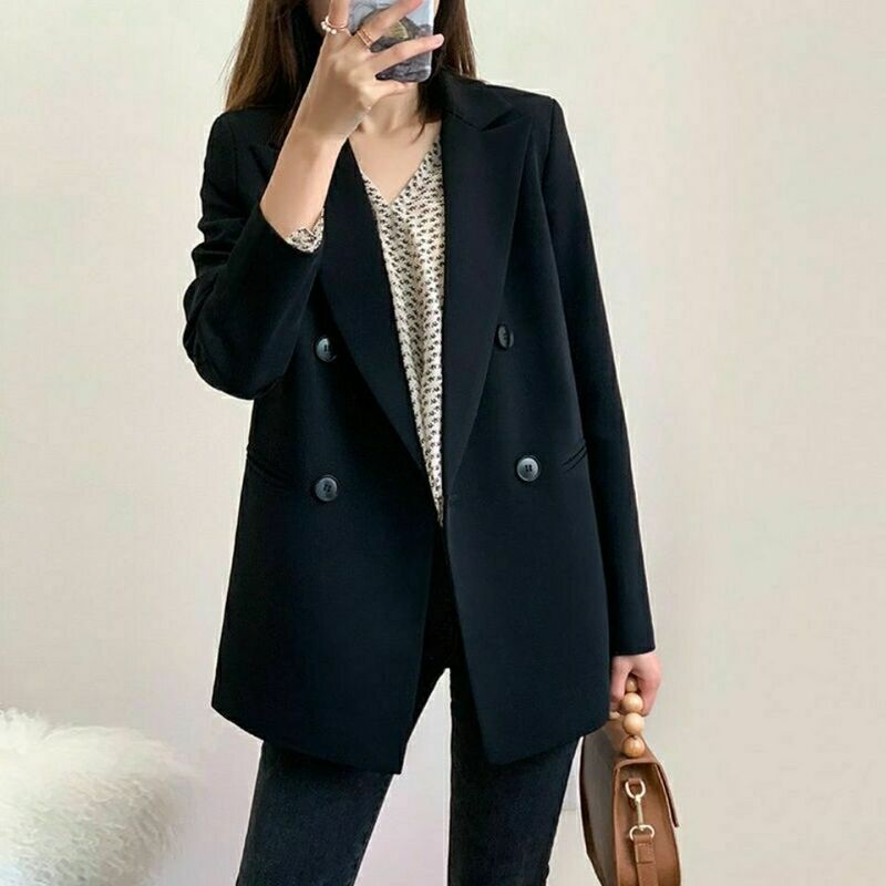 Thin Temperament Simplicity Women's Clothing Solid Color Business Autumn Winter Casual Formal Straight Button Notched Blazers