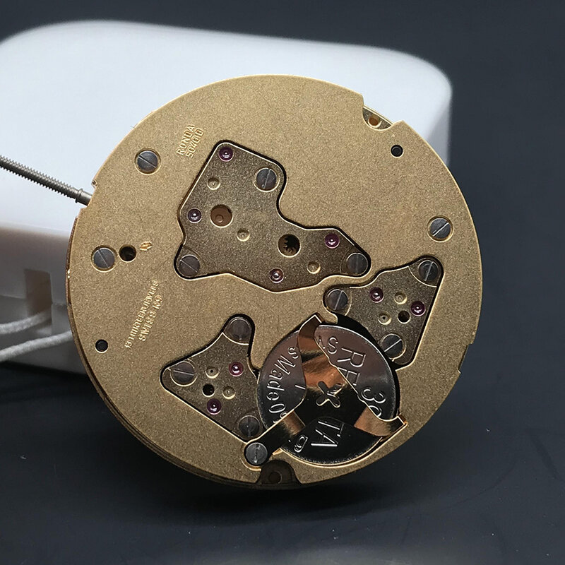 SW Ronda-Mecanismo de reloj de cuarzo dorado 5040D, piezas de repuesto, Vástago de acero con fecha blanca
