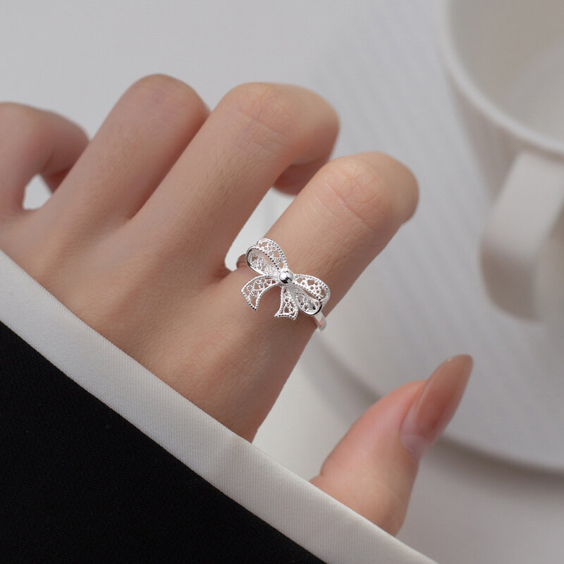 925 Sterling Silver Bow Adjustable Rings For Women Luxury Quality Jewelry Gift Female Wholesale Accessories Jewellery