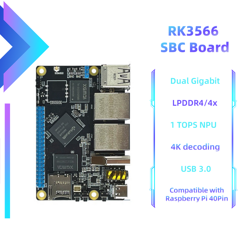RK3566คอมพิวเตอร์บอร์ดเดี่ยวแบบโอเพ่นซอร์สลินุกซ์ SBC 2อีเธอร์เน็ต WiFi บลูทูธแบบ dual-band เข้ากันได้กับราสเบอร์รี่ Pi ใช้งานง่าย