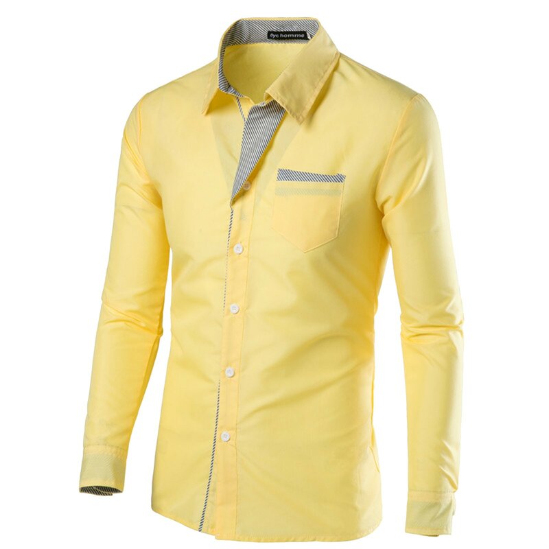 Camisa informal de moda para hombre, camisa Simple y cómoda con botón de Color sólido, cuello vuelto, manga larga, un solo bolsillo
