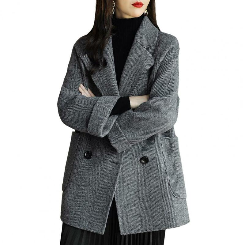 Double-breasted Coat for Women Elegant Woolen Jacket Double or Single Breasted for Autumn/winter