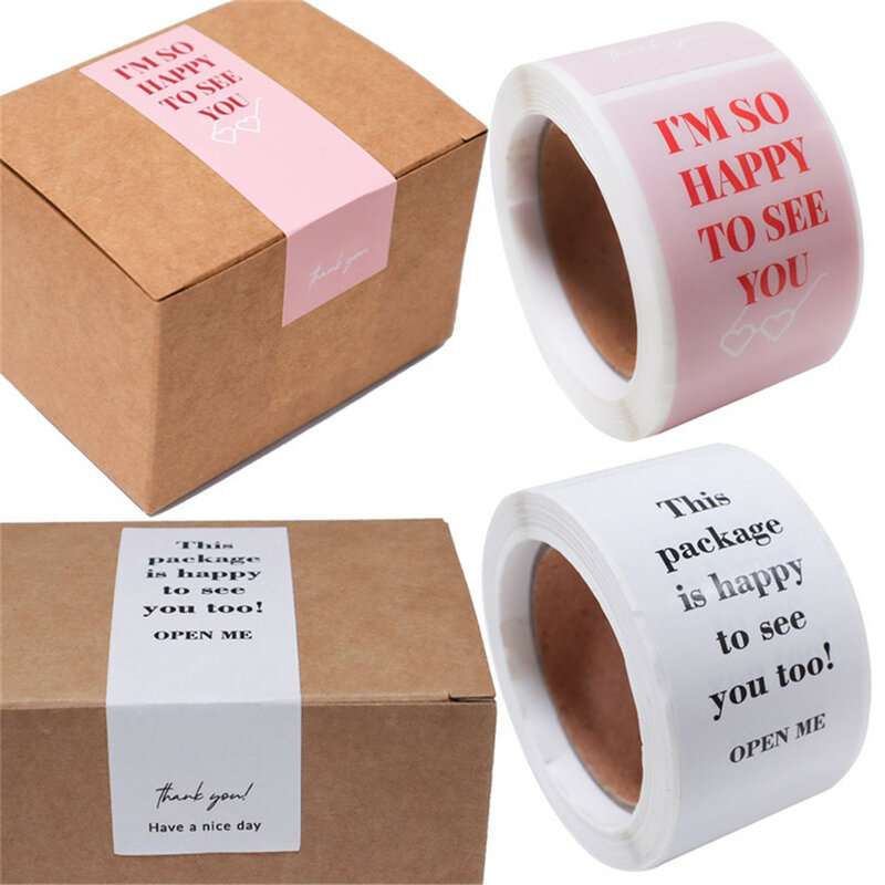 Naklejki z napisem Thank You Seal etykietki, 100 szt./rolka, mały prezent biznesowy naklejka dekoracyjna, opakowanie, naklejka, ta paczka jest szczęśliwa