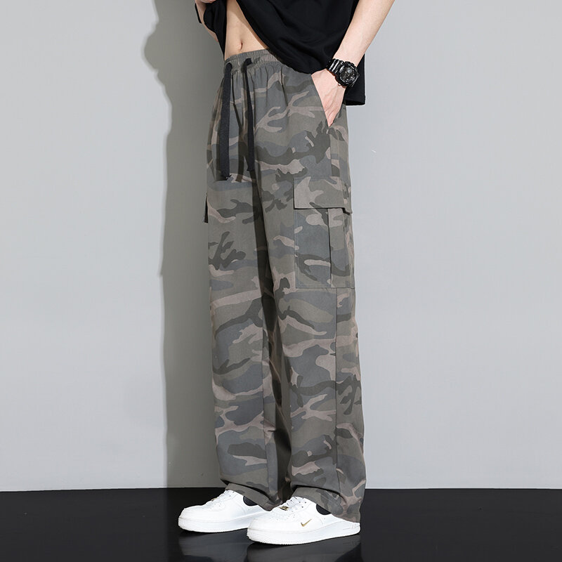 New Summer Lightweight Wide Leg Cargo Pants Men Camouflage Trousers Neutral Loose Pocket Straight Outdoor Fashion Hot Selling