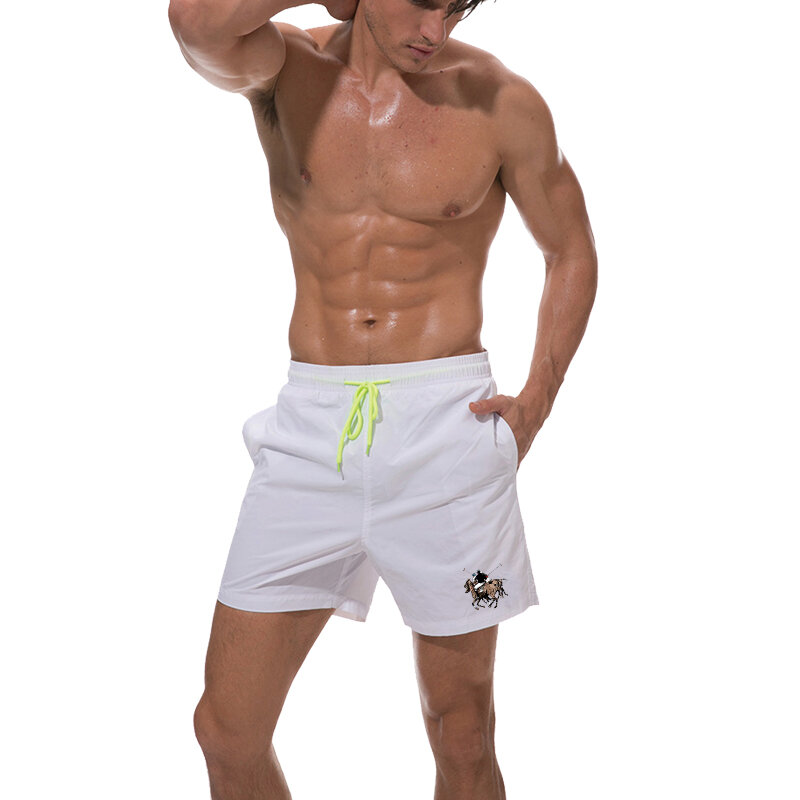 Celana Pendek Putih Celana Pendek Olahraga Lari Poliester Gaya Jepang Pria untuk Pria Celana Pendek Solid Pinggang Elastis Musim Panas Kasual Pakaian Print