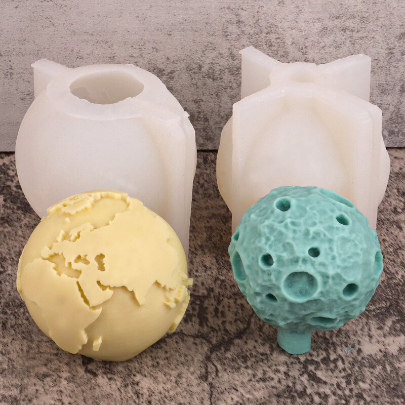 Molde de vela perfumado de silicona 3D Earth Moon, fabricación de velas espaciales creativas, Molde de resina de jabón, regalos hechos a mano, artesanías de yeso, decoración del hogar