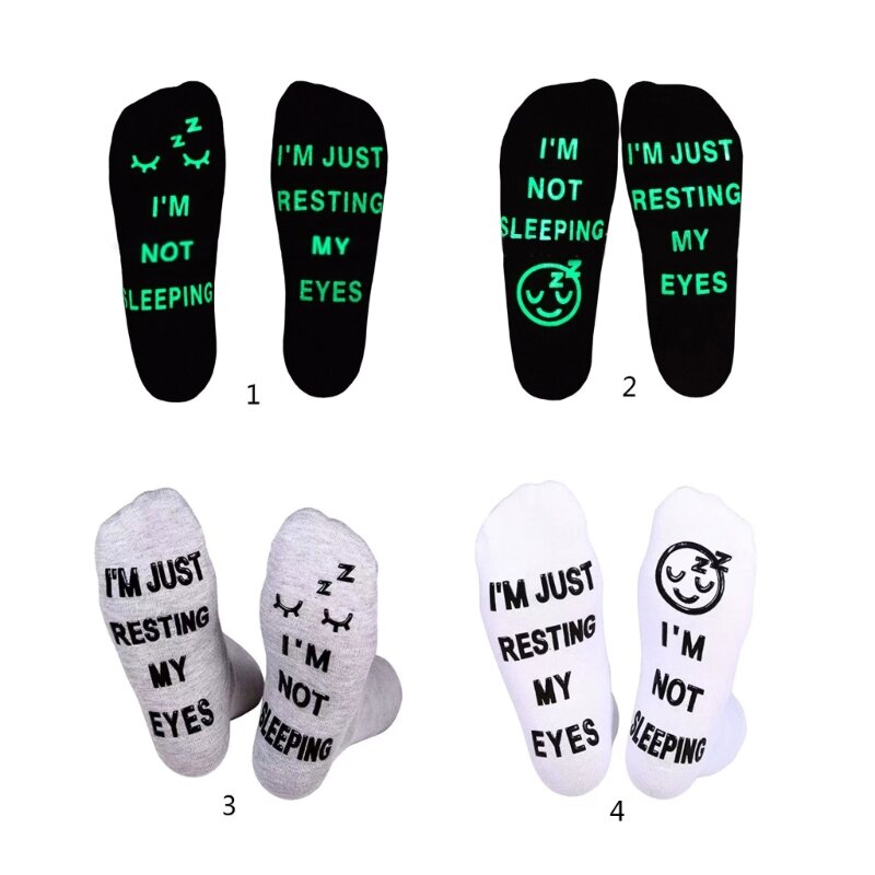 Not Sleep Just Resting Eyes Funny Socks with Glowing Men Women Novelty Letter Printed Cotton Socks Gifts for Dad Husband 37JB