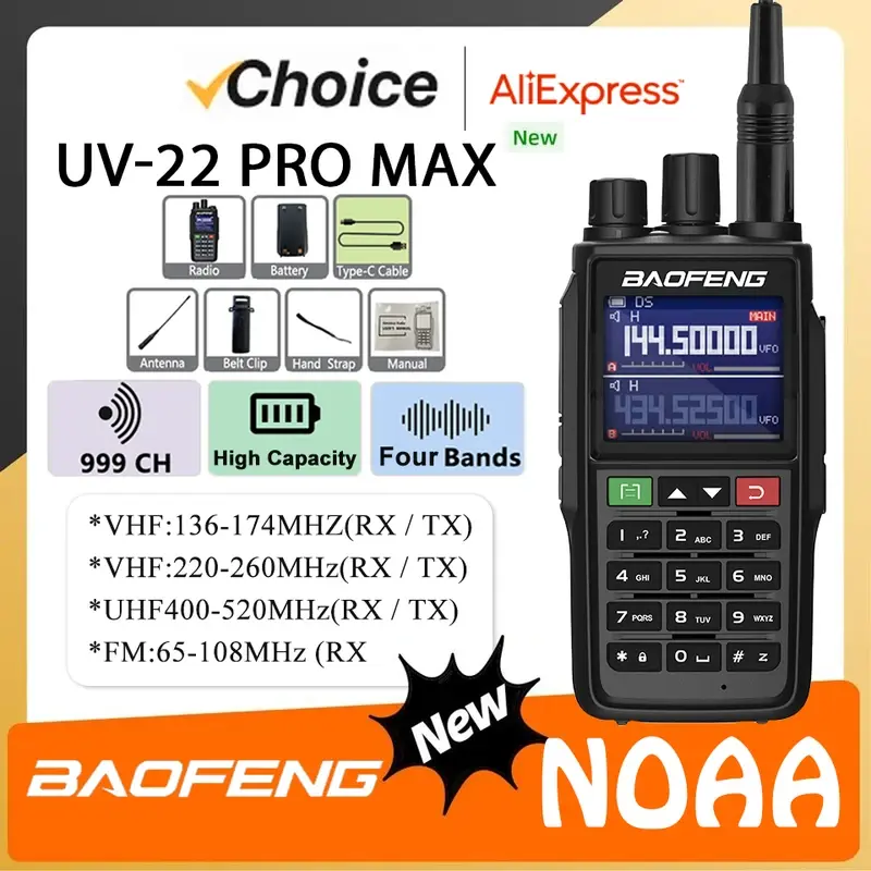 Baofeng UV-22 Pro Max Walkie Talkie 4-Band UV-G26 Pro FM Transceiver Two Way Radio NOAA LongRange Wireless Frequency Copy UV-22L